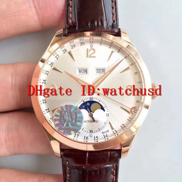km factory 1558420 luxury watch 18k rose gold wristwatches moon phase mens wristwatch sapphire crystal waterproof swiss automatic mechanical, Slivery;brown